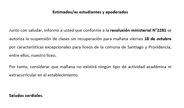 suspencion clases 18o